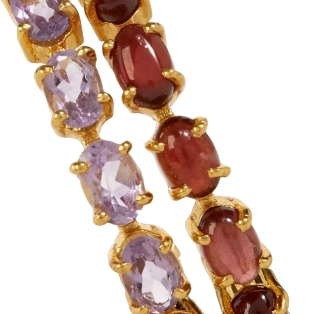 Bounkit Magaly Hoop Earrings, Amethyst | Garnet | Goldtone, NWT